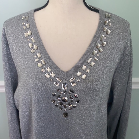 JM Collection  silver V-neck sweater Size 3X - Picture 2 of 6